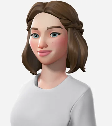 A stylized avatar with brown hair pinned back into a soft half-updo.