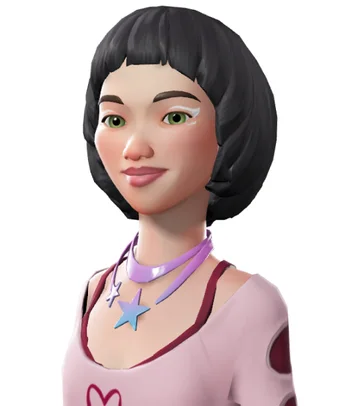 A stylized avatar with a glossy black bob and a straight fringe.
